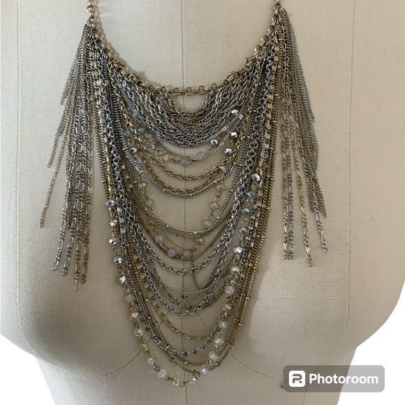 Capwell + Co adjustable multi-strand silver tone, gold tone, crystal necklace - Picture 1 of 6